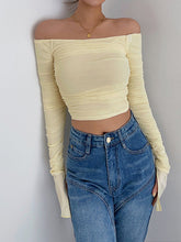 Semi-Sheer Off-Shoulder Mesh Crop Shirt
