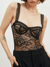 Semi-Sheer Floral Lace Bustier Bodysuit