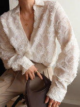 Semi-Sheer Jacquard Floral Collared Shirt