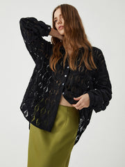 Semi-Sheer Floral Lace Button Up Shirt