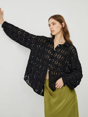 Semi-Sheer Floral Lace Button Up Shirt