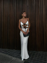 Semi-Sheer Contrast Trim Tie-Front Long Dress