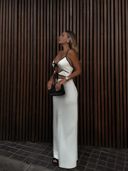 Semi-Sheer Contrast Trim Tie-Front Long Dress