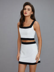 Casual Contrast Short Skirt Set