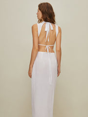 Semi-Sheer Mock Neck Cutout Backless Dress