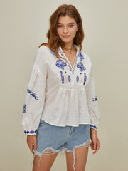 Embroidered V-Neck Shirt