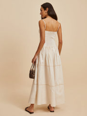 Cotton Pleated Low Cut Dress