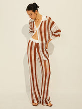 Sheer Stripe Polo Knit Pants Set