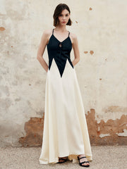 Color Block Pleated Cutout Cami Long Dress
