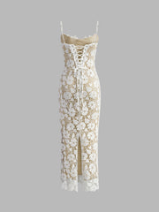 Semi-Sheer Double Layer Lace Cami Dress