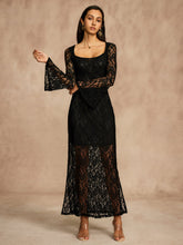 Semi-Sheer Lace Bell Sleeve Lined Dress