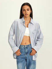 Rhinestone Dot Pinstripe Pocket Shirt