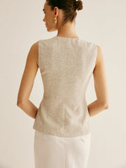 Elegant Breasted Piping Split Vest