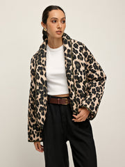 Leopard Printed Lapel Winter Coat
