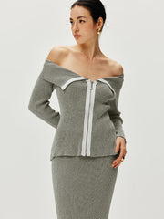 Contrast Trim Off Shoulder Cardigan