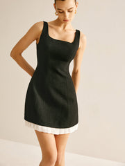 Pleated Trim Tweed Tank Short Dress