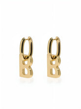 Golden Hoop B-Letter Pendant Earrings
