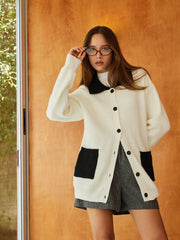 Color Block Lapel Oversized Cardigan