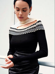 Two Tone Cutout Slim Sweater