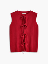 Ribbed Tie Neck Sweater Vest