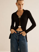 Glossy-Ring Ribbed Slim Cardigan