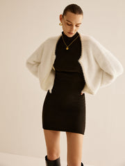 Oversized Pearl Trim Fuzzy Cardiagn