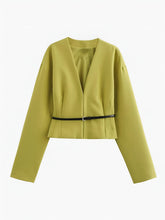 V-Neck Slim Belted Blazer