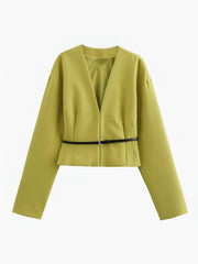 V-Neck Slim Belted Blazer