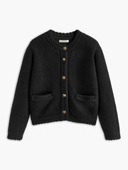 Cable Knit-Trim Breasted Cardigan