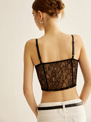 Semi-Sheer Floral Lace Corset Top