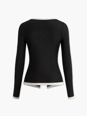 Contrast Trim Double-Zipper Knit Top