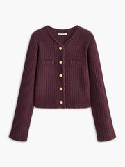 Golden-Button Textured Cardigan