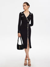 Contrast Trim Wrap Midi Knit Dress