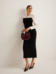 Color Block Skinny Lapel Dress