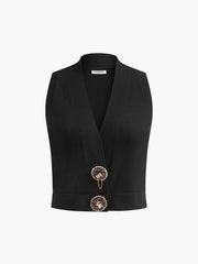 Wool-Blend Rhinestone-Button Sweater Vest