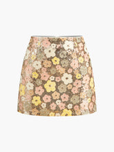 Floral Sequins Zipper Mini Skirt