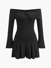 Off-Shoulder Flowy Knit Dress