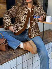Contrast Trim Minky Leopard Jacket
