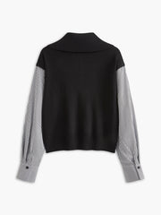 Color Block Panel Lapel Sweater