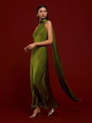 Asymmetrical Backless Satin Dress