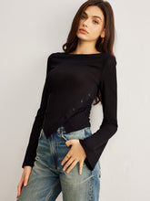 Semi-Sheer Bell Sleeve Side Button Jersey Top