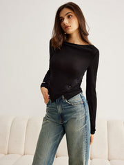 Semi-Sheer Bell Sleeve Side Button Jersey Top