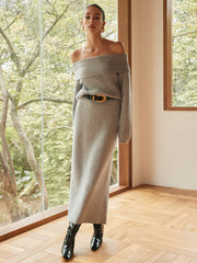 Ribbed Off-Shoulder Sweater Co-ords Without Belt