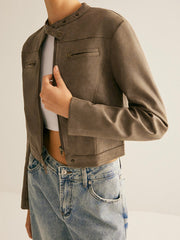 Boheme Button-Collar Zipper Jacket