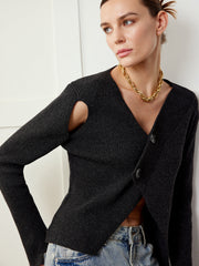 Asymmetrical Cutout Button Knit Top