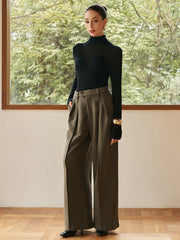 Pleated Wide-Leg Warm Pants