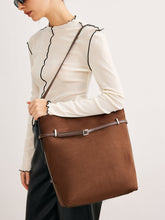 Versatile Suede Buckle Bucket Bag