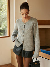 Knit-Floral Metal Button Cardigan