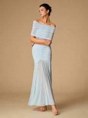 Off-Shoulder Ruched Semi-Sheer Dress