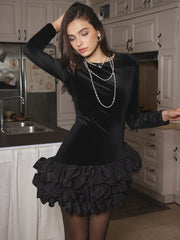 Velvet Bubble Dress With Shoulder Pads